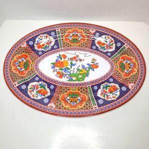 Chinese Melamine Chalice Tai Hong Platter Red Peony Blue Oval No. 2016A NWOT